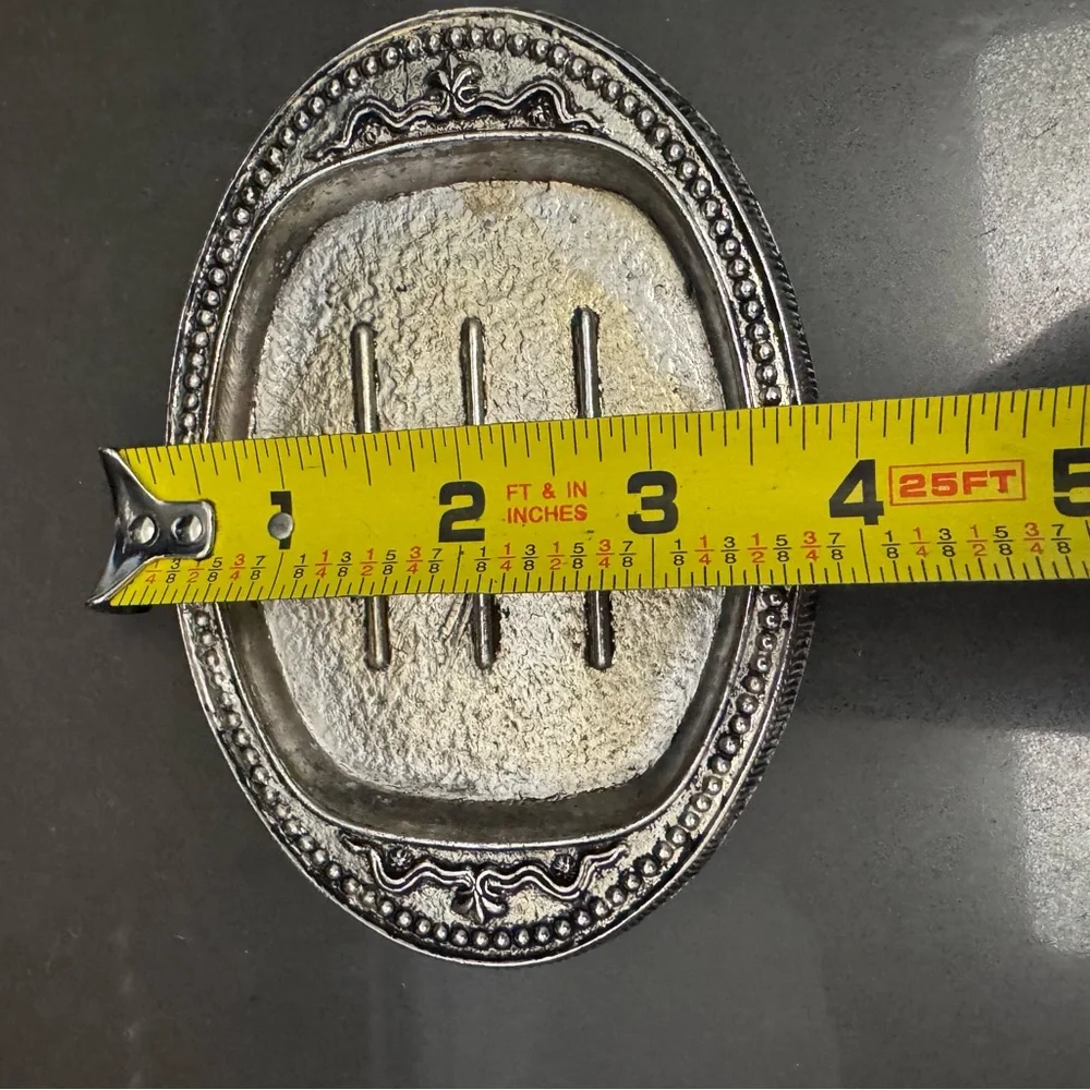 Ornate Silver-Tone Oval Soap Dish